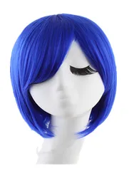 Short Bob Wig Fei-Show Wavy Diamond Blue Inclined Bangs Hair Synthetic Heat Resistant Costume Carnival Cos-play Hairpiece