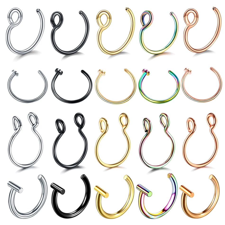 1Pc Stainless Steel Nose Rings Fake Nose Piercings Hoop Ear Piercing Tragus Nariz Rings Ear Cartiliage Tragus Sexy Body Jewelry