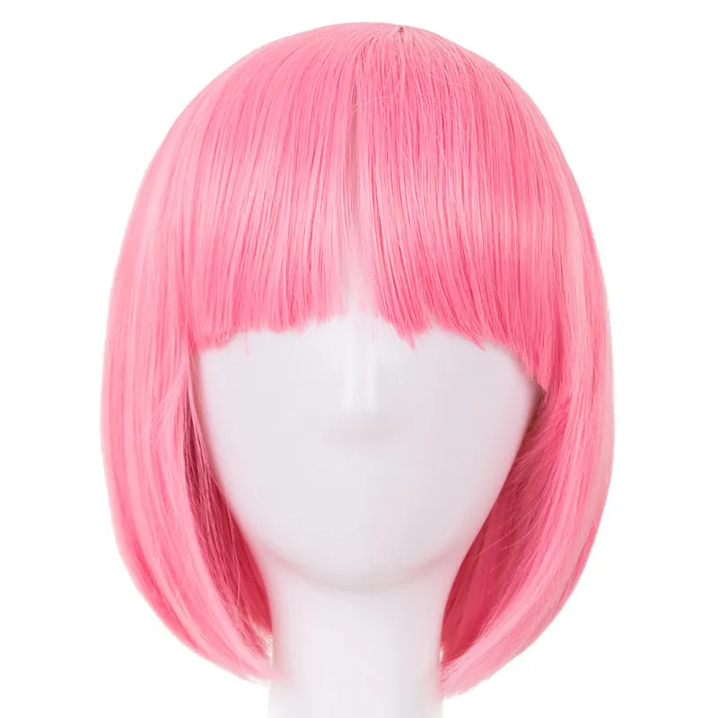 Różowa peruka fei-show syntetyczne żaroodporne krótkie faliste włosy Peruca Pelucas kostium Cartoon rola Cos-play Bob Student Hairpiece