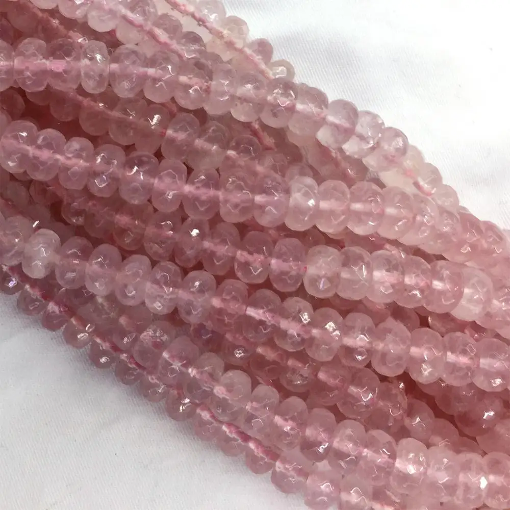 

High Quality Mozambique Clear Pink Rose Quartz Crystal Loose Faceted Rondelle Necklace Bracelet Jewelry Beads 06038