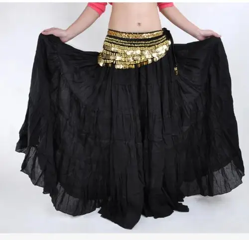 Imagen 2 del producto 1 unids/lote falda gitana oscilante de moda marca traje de danza del vientre mujeres salón danza del vientre falda larga de lino sólido