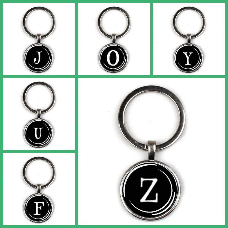 

Fashion personalize 26 letter letter ID charm keychain glass cabochon text keyring men women punk jewelry key chain friends gift