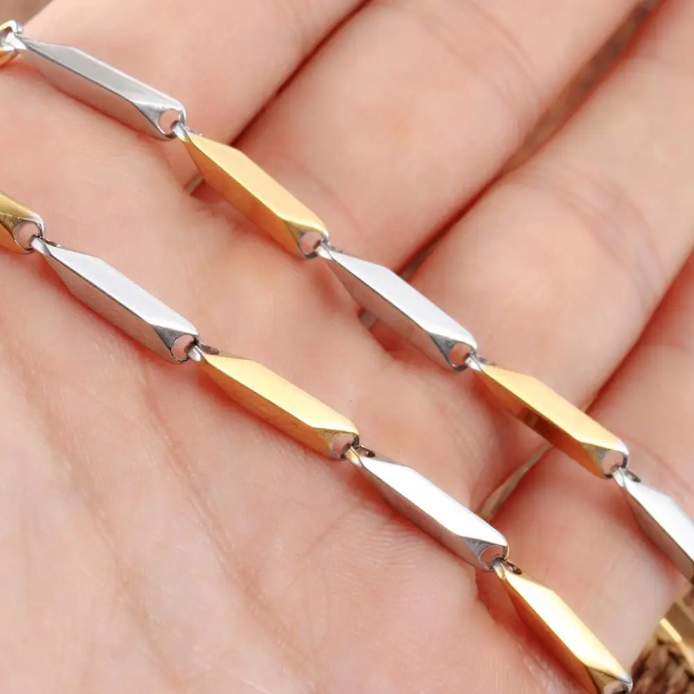 HIP High Polished Silver/Gold Color Titanium Stainless Steel 16-40Inch Long Stick Aberdeen Chain Necklaces for Men Jewelry