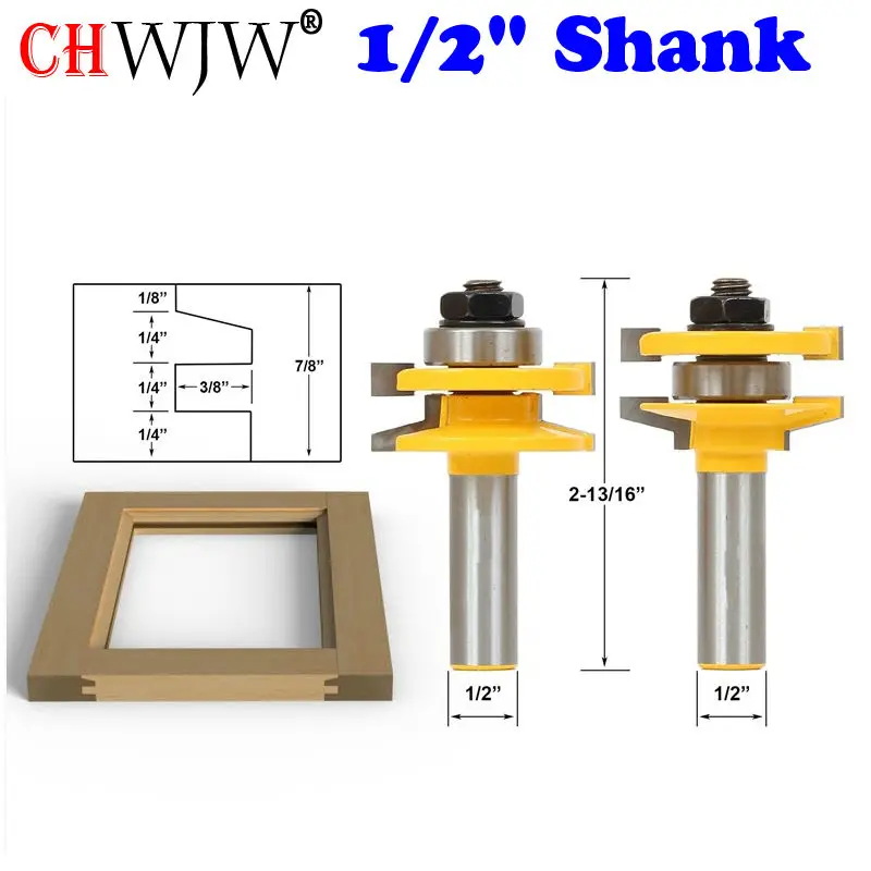 2 Bit Rail & Stile Router Bit set - Bevel - 1/2" Shank door knife Woodworking cutter Tenon Cutter for Woodworking Tools