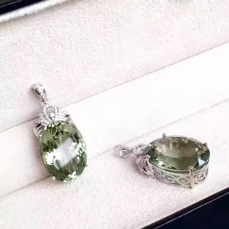 CSJ New Design Rings Natural 16.5ct Green Amethyst Quartz Gemstone Ring in 925 Sterling Silver FineJewelry for Women gift box