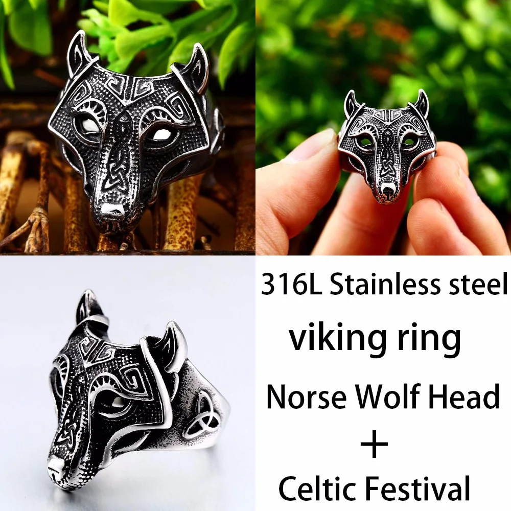 Beier New Store 316L Stainless Steel Viking Nordic Wolf Head Ring High Quality Multifamily Animal Jewelry Men Ring