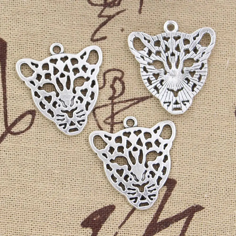 10pcs Charms Hollow Leopard Head 28x26mm Antique Bronze Silver Color Pendants Making DIY Handmade Tibetan Bronze Jewelry