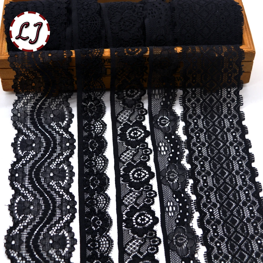 New hot sale 5yd/lot High Quality black Elastic Lace Trim ribbon For Sewing crafts decoration lace handmade accessories DIY