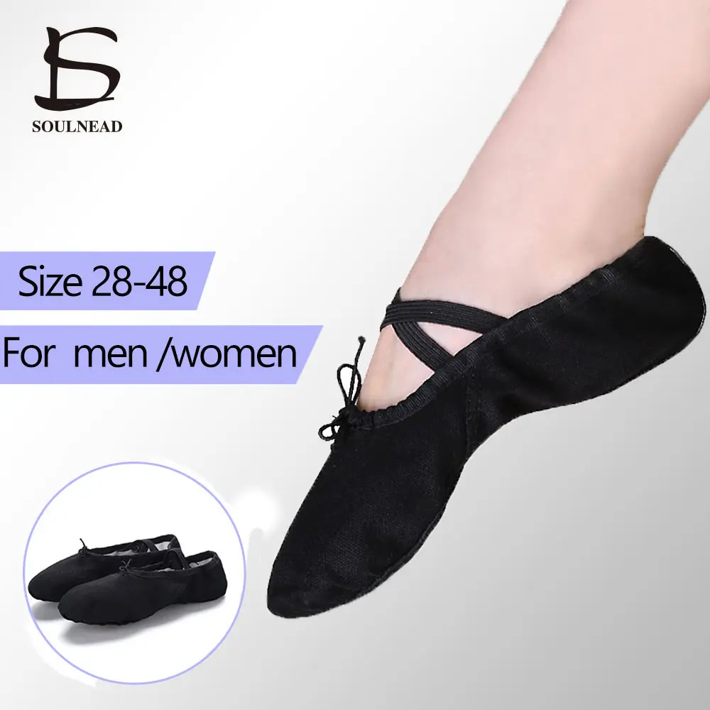 

Ballet Dance Shoes Women Large Size 28-48 Canvas Leather Adult/Children Ballet Flats Slippers For Girl Boys Men Gym Dance Shoes