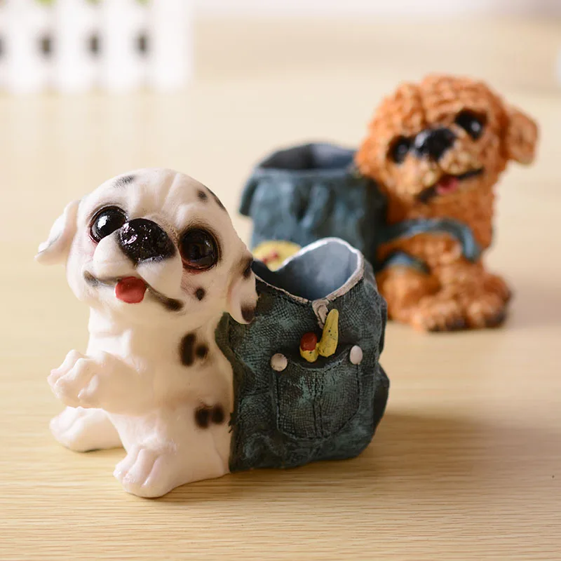 1 Pc of Random Type Resin Lovely Dog-Shaped Pen Holder for School Stationery & Office Supply