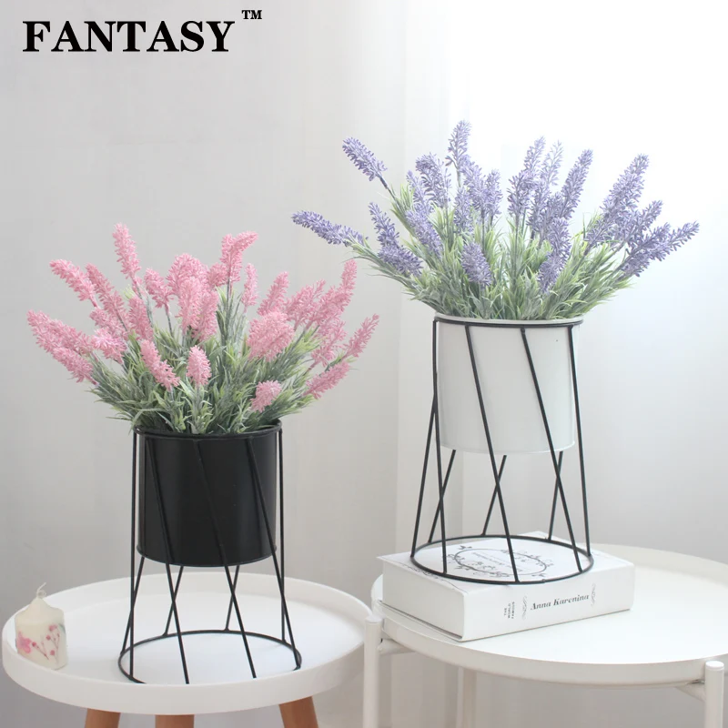 7 Heads Artificial Lavender Flowers Purple Pink Fake Flower Bouquet Simulation Plastic Plants Potted Leafs for Home Decoration