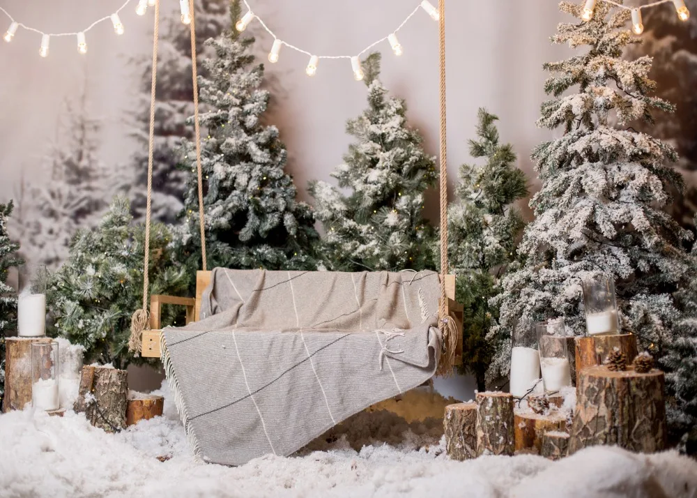 Capisco photography backdrop Christmas interior snow with tree and a wooden bench new background photocall custom photo printed