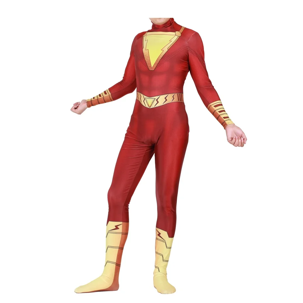 Shazam Captain Cosplay Costume Zentai Superhero Bodysuit Suit Halloween Costume Jumpsuits Cloak Hot Sale