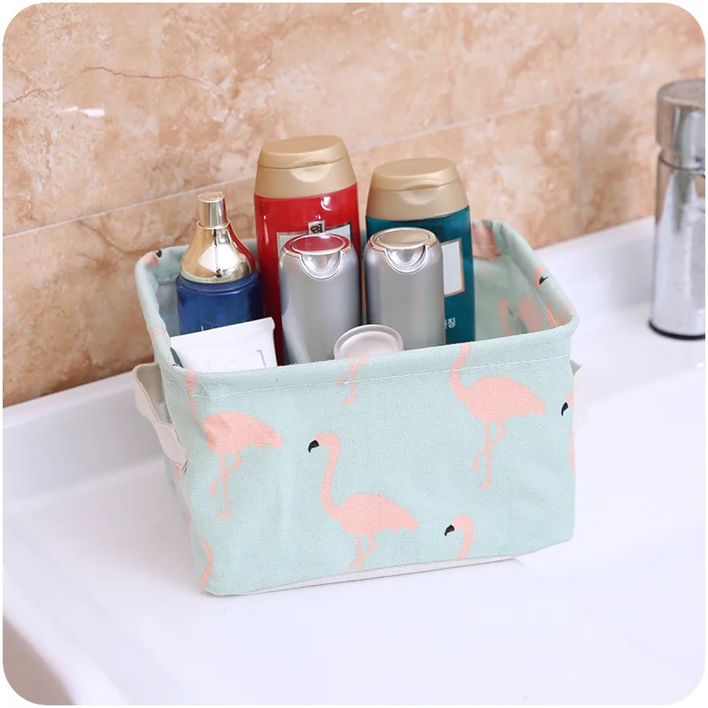 XZJJA Square Flamingos Cotton Linen Sundries Storage Box Baskets Foldable Dresser Desktop Makeup Organizer Cosmetics Container