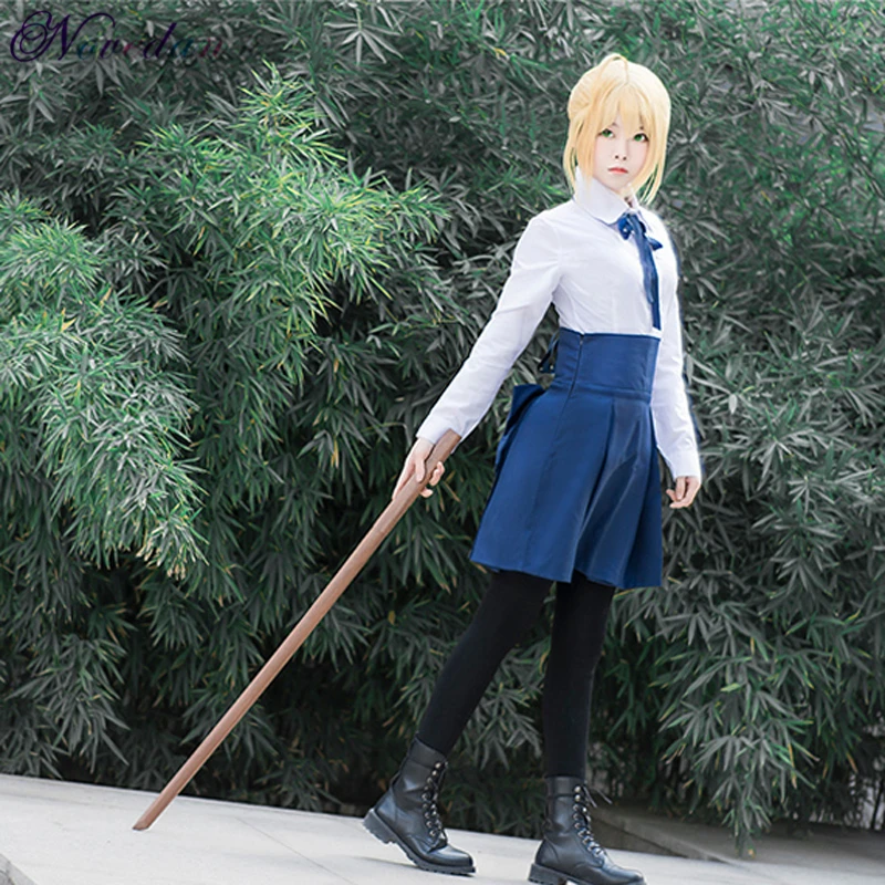 Fate Stay Night Saber Fantasias Cosplay para Mulheres, Anime Japonês Uniformes de Marinheiro, Vestido Cosplay, Conjunto de Roupas de Festa Halloween