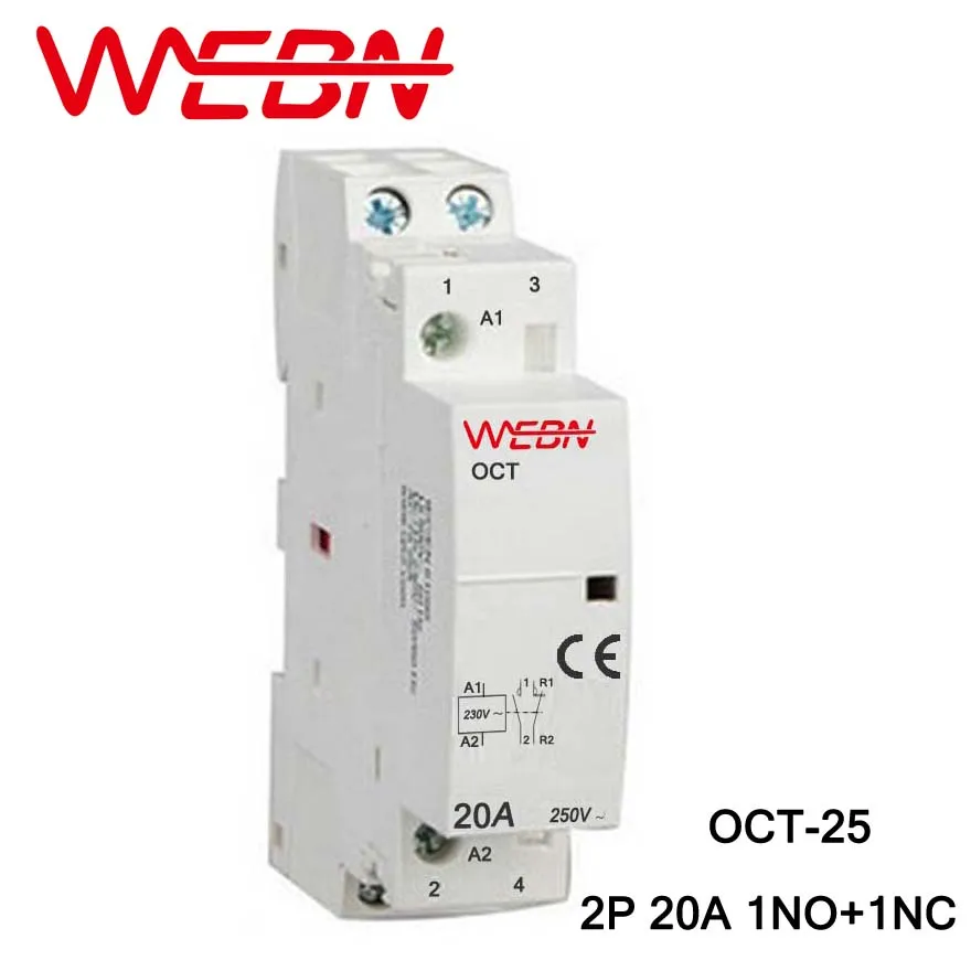 

OCT Series AC Household Contactor 230V 50/60Hz 2P 20A 1NO+1NC One Normal Open and One Normal Close Contact Din Rail Contactor