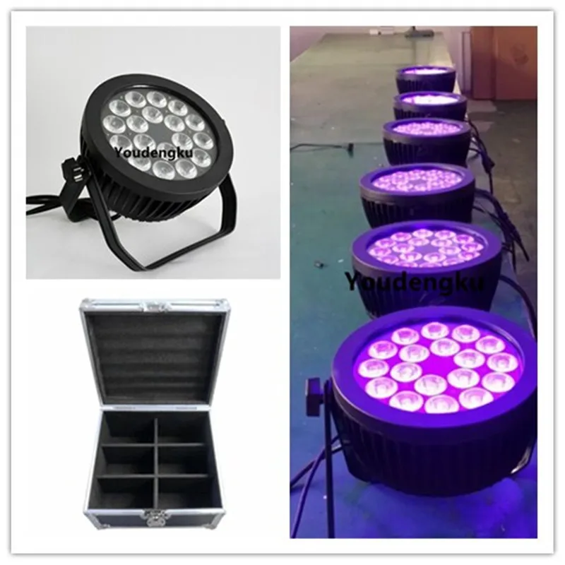 

6 pieces with case par a led dmx rgbw club stage light 18*10W RGBW 4in1 round IP65 outdoor led slim par can