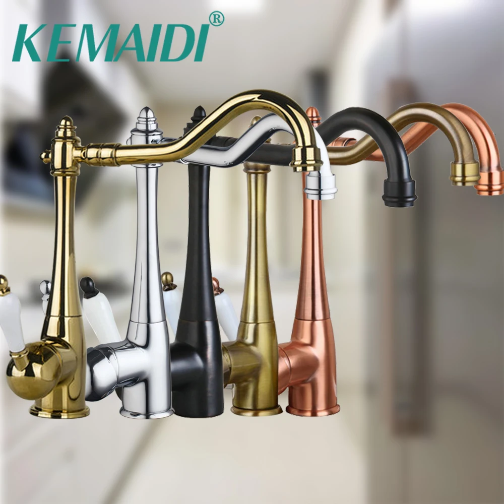 

KEMAIDI Kitchen Sink Faucet Mixer Taps Antique Copper /Chrome / ORB / Gold Finish Swivel Brass Finish Deck Mounted Tap