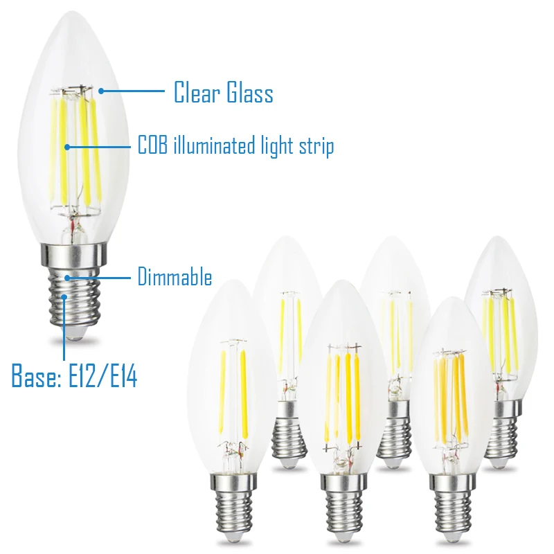 2 peça por pacote c35 pode ser escurecido lâmpadas de filamento led 2w 4 6 8 edison lâmpadas de iluminação retro para incandescente lustre luz