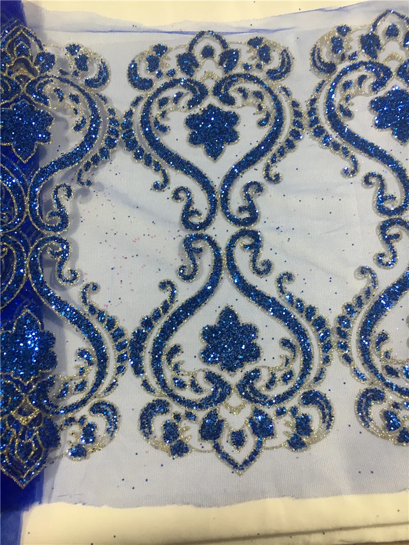 

Blue color Pretty flowers glued glitter lace trim for Wedding tulle lace for ornaments crafting DIY accessory H-120126