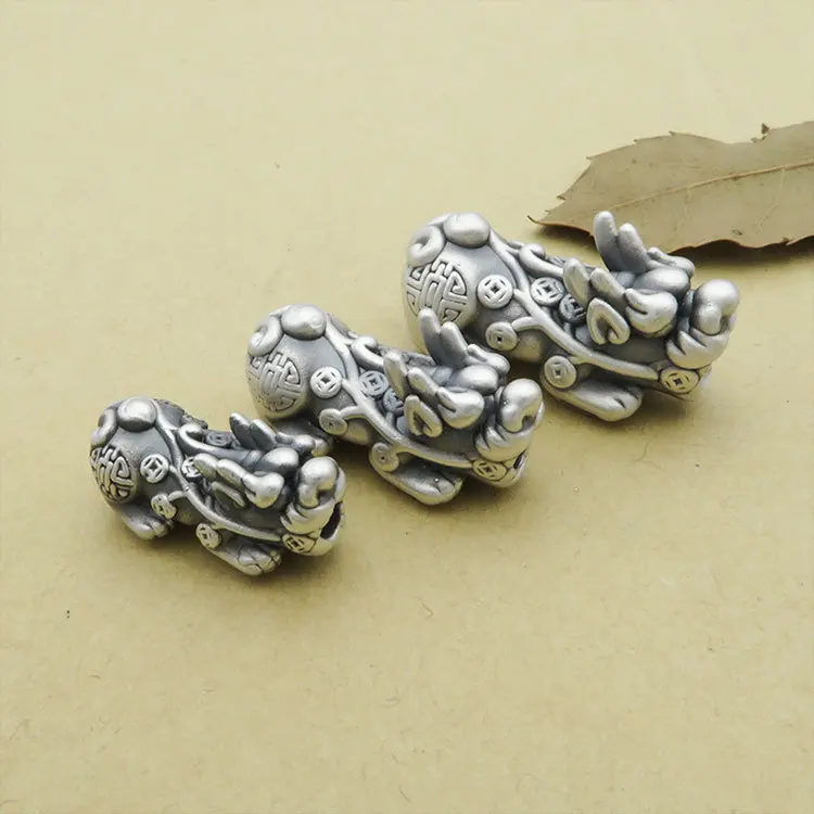 

3D 100% 999 Silver Pixiu Beads Real Vintage Pure Silver Lucky Fengshui Pixiu Beads Wealth Pixiu Piyao Beads Good Luck for Wealth