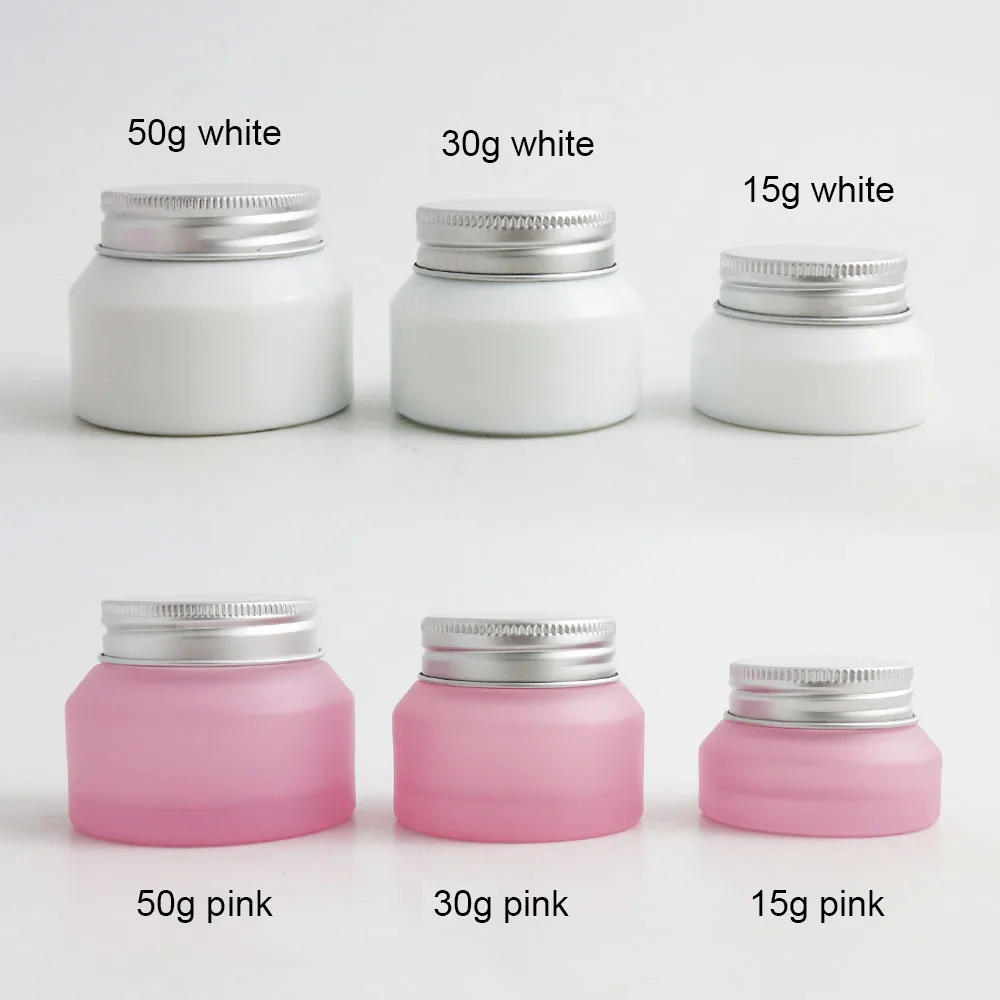 200 x 15G 30G 50G Pink White Make up Glass Jar po With Silver Lids Seal Container Cosmetic Packaging, 15G Glass Skin Care Pot