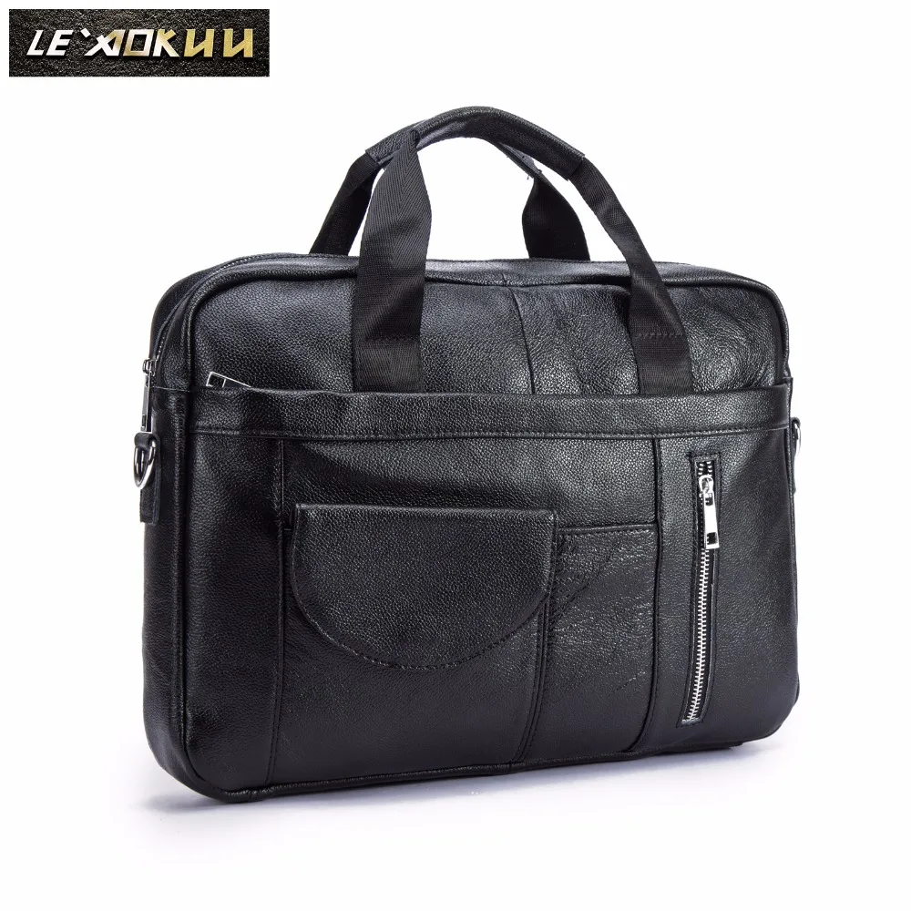 Men Oil Waxy Leather Antique Design Black Business Briefcase 16\