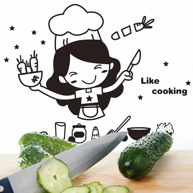 Cartoon-ähnlicher Küchen-Wandaufkleber für Küche, Restaurant, Hintergrunddekoration, Wandbild, Heimdekoration, selbstklebende Tapete – Detail 4