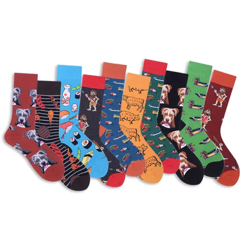 [WPLOIKJD]Men\'s Socks Combed Cotton Jacquard Animals Sushi Funny Socks Cartoon Business Dress Crew Socks Wedding Gift Sokken