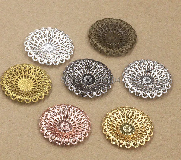 25mm Multi-color Plated Brass Metal Blank Circle Filigree Flower Links Wraps Connectors Jewelry Findings Connectors