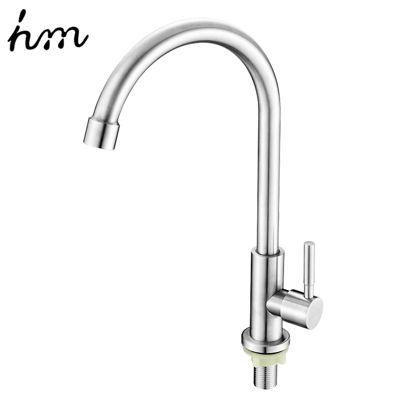 hm 304 Stainless Steel Kitchen Sink Faucet 360 Degree Rotation Single Handle Mixer Tap Brushed Finish Kitchen Faucets Cold Taps