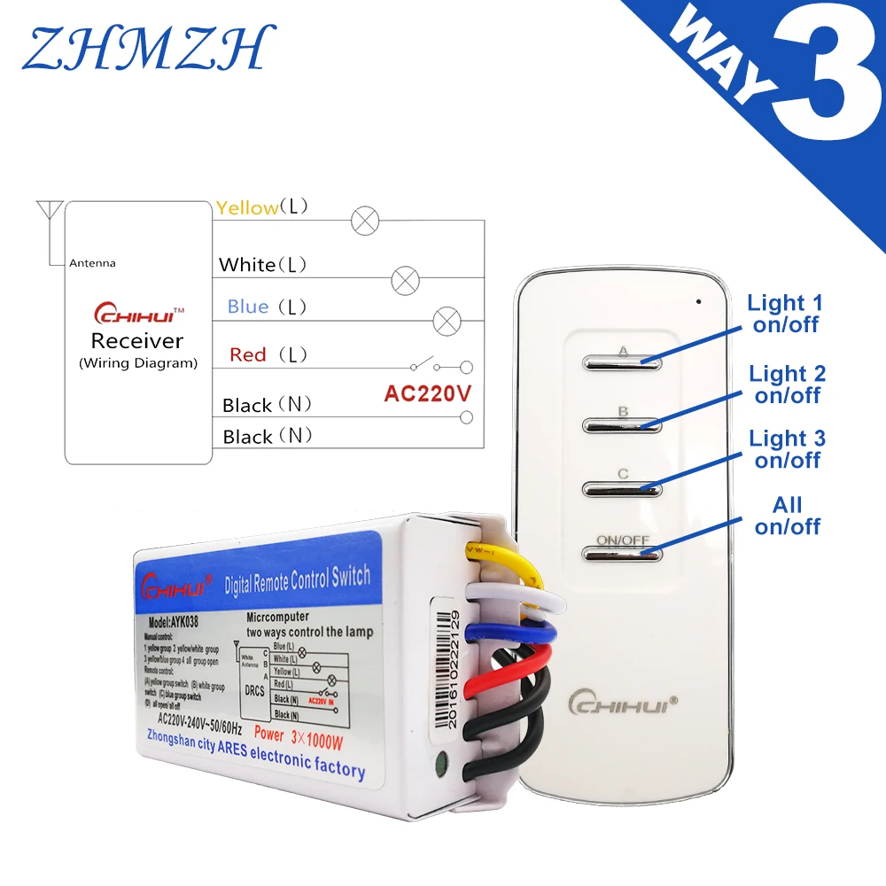 CHIHUI AC 220V--240V 4 Way 5 Sezioni ON/OFF Digitale Intelligente Interruttore di Telecomando Senza Fili Trasmettitore Ricevitore per Lampade 3 modi