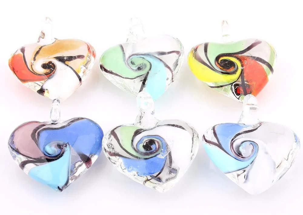 Spiral Flower Pendant Fit Necklace Wholesale 6pcs Handmade Murano Lampwork Glass Mix Color Jewelry Gifts Wow