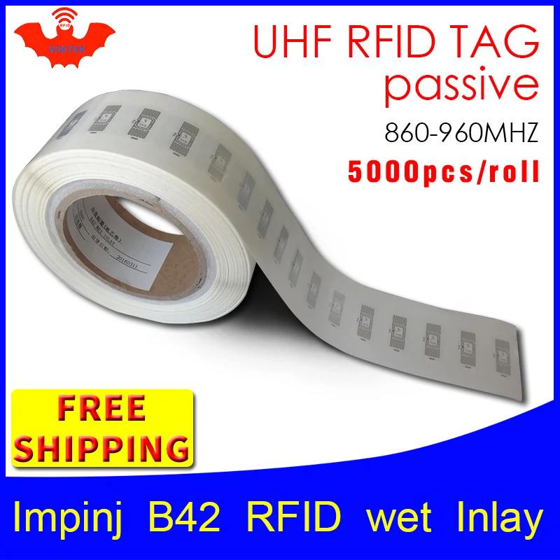 UHF RFID tag sticker Impinj B42 wet inlay EPC6C 915mhz868mhz860-960MHZ Higgs3 5000pcs free shipping adhesive passive RFID label