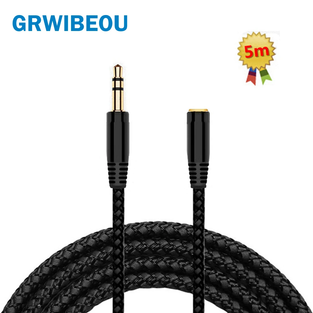 5 m przedłużacz do słuchawek 3.5mm Jack męski na żeński przewód AUX M/F Audio Stereo przedłużacz słuchawkowy 3.5mm kabel z tkaniny