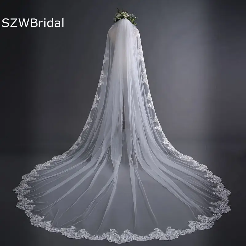 New Arrival Cathedral Wedding Veils Long Lace Edge Bridal Veil with Comb Wedding Accessories Bride Mantilla Wedding Veil