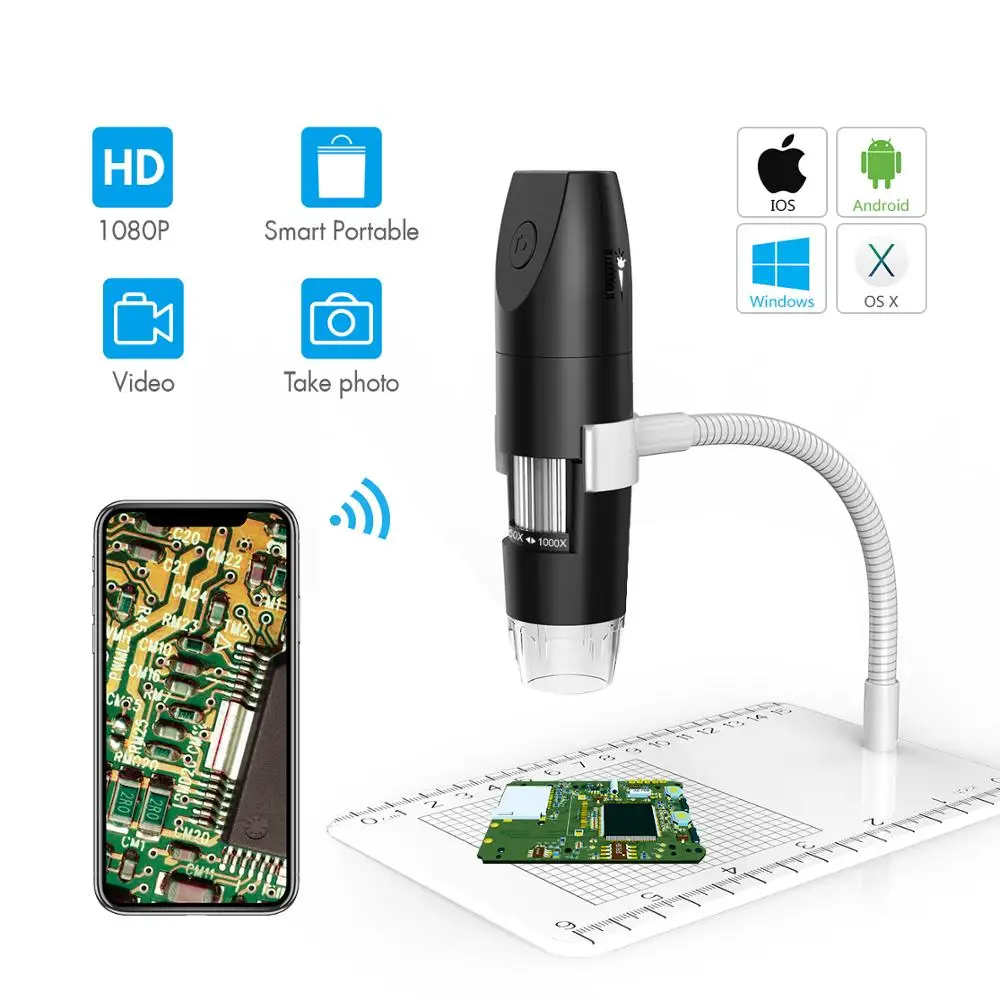 2MP 1080P Wireless WIFI/USB Dual Purpose Digital  Microscope Zoom 50-1000x Handheld Endoscope