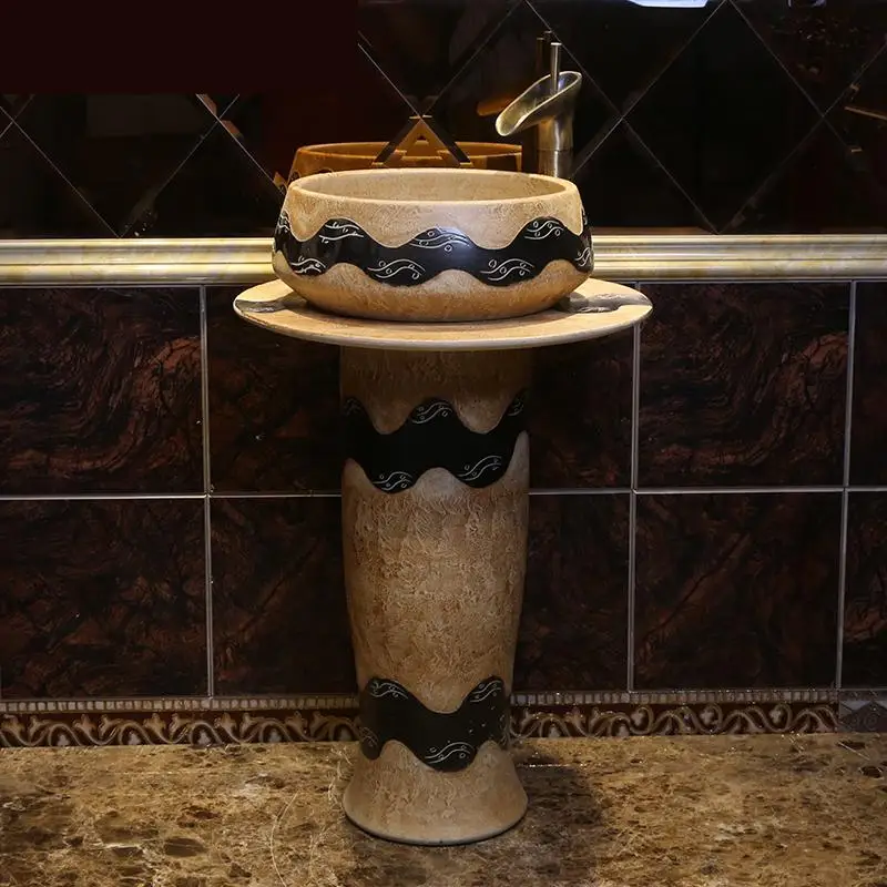 Retro Bathroom Pedestal Wash Basin Ceramic Pedestal WashBasin Table Basin Vertical Washbasin Integrated Pedestal Basin