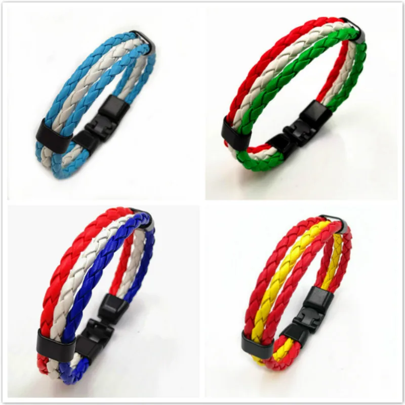 New Style National Flag Spain Italy France 3 layers Braided Leather football Bracelet Charm Punk Rock Men Wristband Jewelry