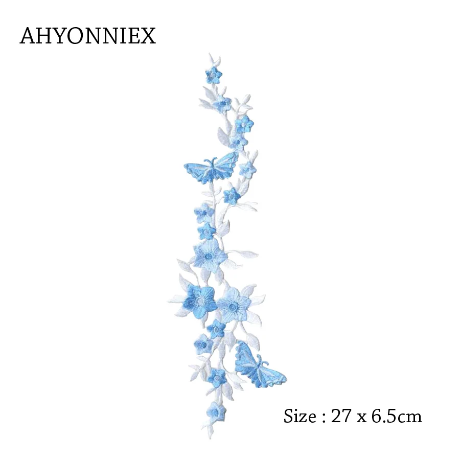 AHYONNIX Butterfly Flower Applique Clothing Embroidery Patch Fabric Sticker Iron on Sew on Patch Craft Sewing Repair Embroidered