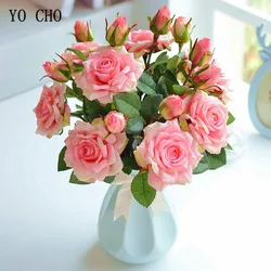 Ramo de boda de novia de YO CHO, flor de rosa de tacto Real, rosa de seda Artificial, suministros de matrimonio DIY, decoración de flores para fiesta de boda en casa