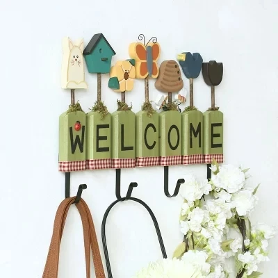 Pastoral American Country Wooden Crafts Hooks Home Decorations Ornaments Welcome To The Wall Decoration