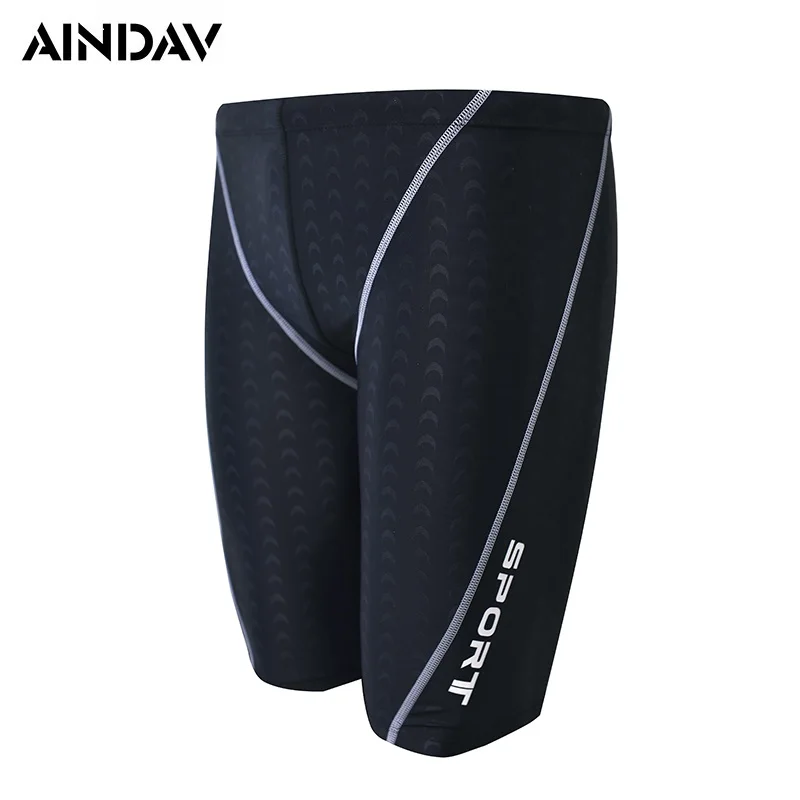 Professional Quality Men Competitive Swim Trunks Shark Skin Swimwear Brand Solid Jammer Swimsuit Fifth Pant Plus Size L-4XL