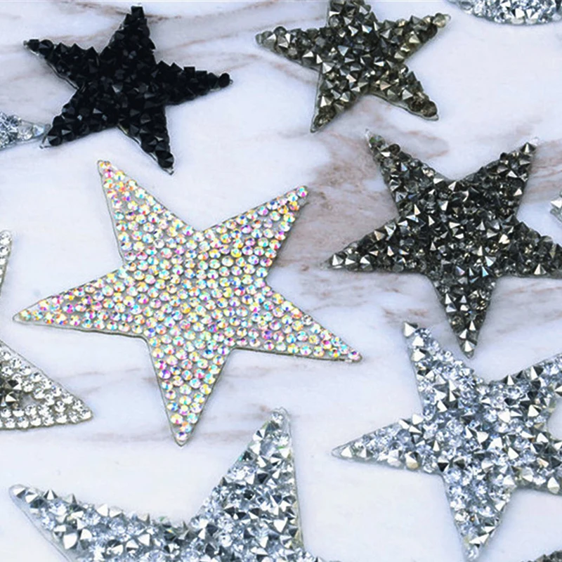 Star Rhinestone Mixed Size Patch Iron On Bling Embroidered Patch Thermo Stickers On Clothes  Sequin Patches For ClothesDIY