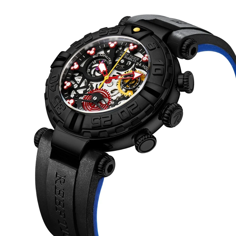 Imagem -02 - Reef Tiger Rga3059-s Homem Sport Chronograp Fashion 10bar Impermeável Skelet Relógio de Pulso de Quartzo com Pulseira de Borracha-preto