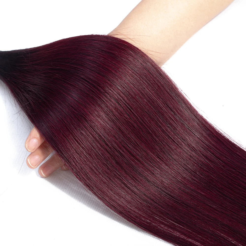 QThair Ombre Professional 1B/99J Burgundy 3 Bundles Dark Wine Red 100% Human Hair Bundles Brazilian Straight Non-remy Hair