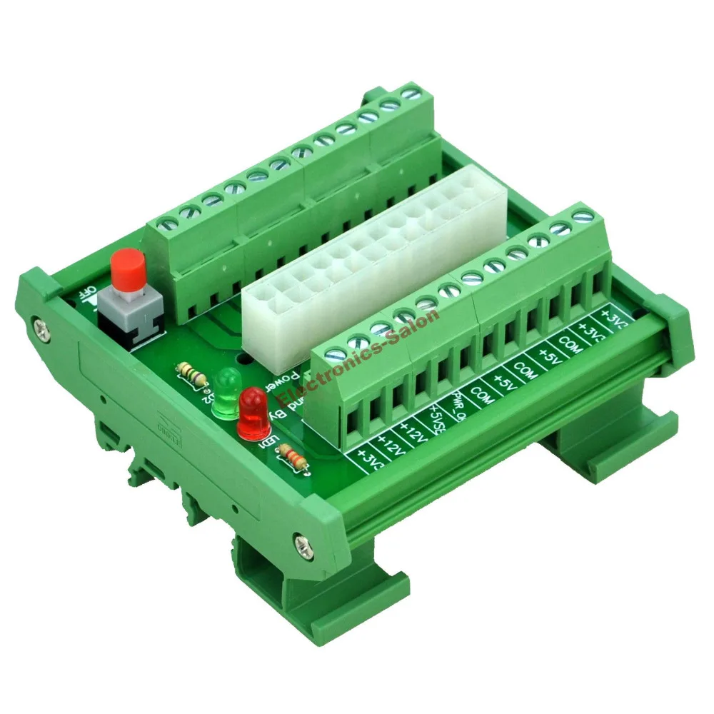 

DIN Rail Mount 24/20-pins ATX DC Power Supply Breakout Board Module.