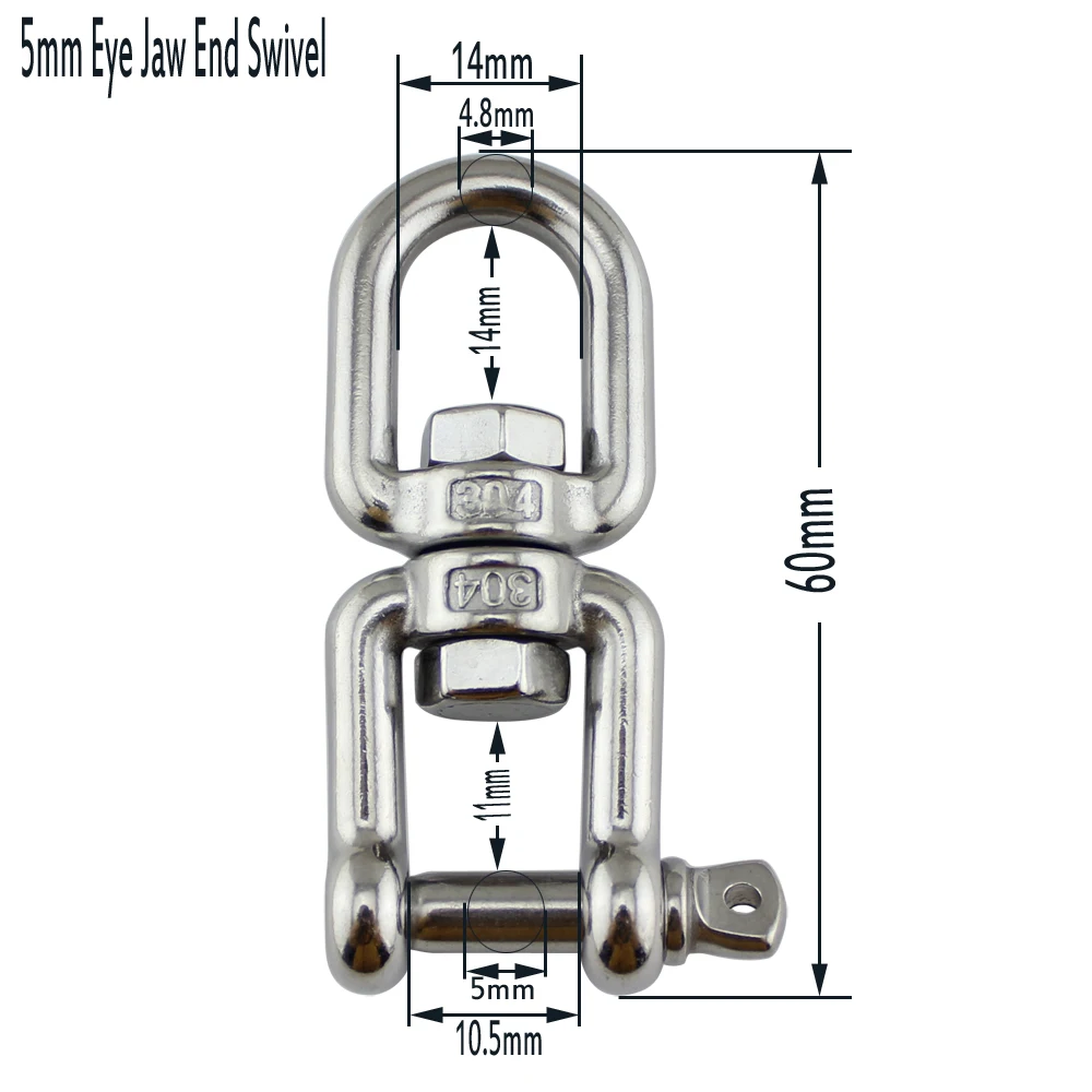 Heavy Duty Stainless Eye and Jaw Swivel Marine SS304/316 Jaw-Eye Type Swivel Anchor Chain Connector Shackle 4mm 5mm 6mm 8mm