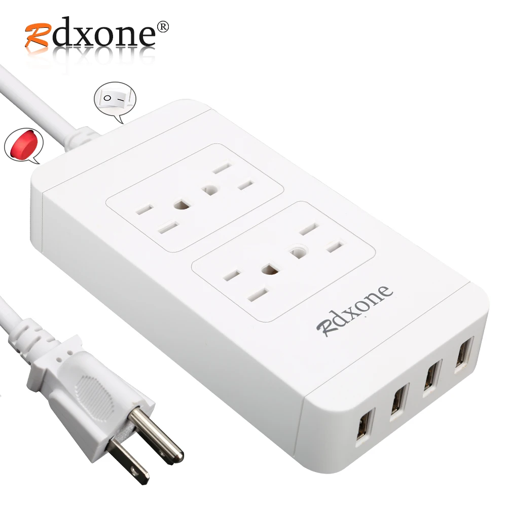 

Power Strip with USB,Rdxone 4-Outlet Surge Protector Power bar with 4 USB 6ft Power Cord,1700J-white