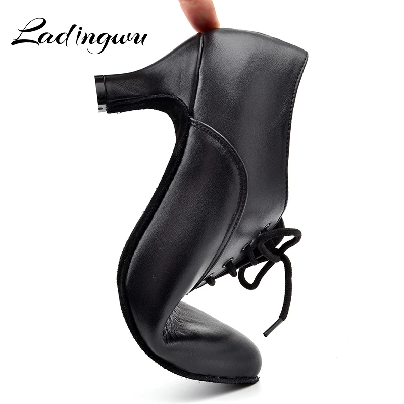 Ladingwu Pointe Dance Shoes Women\'s Genuine Leather Shoes For Ballroom Dancing Latin Woman Salsa Teacher Dance Shoes Heel 5cm